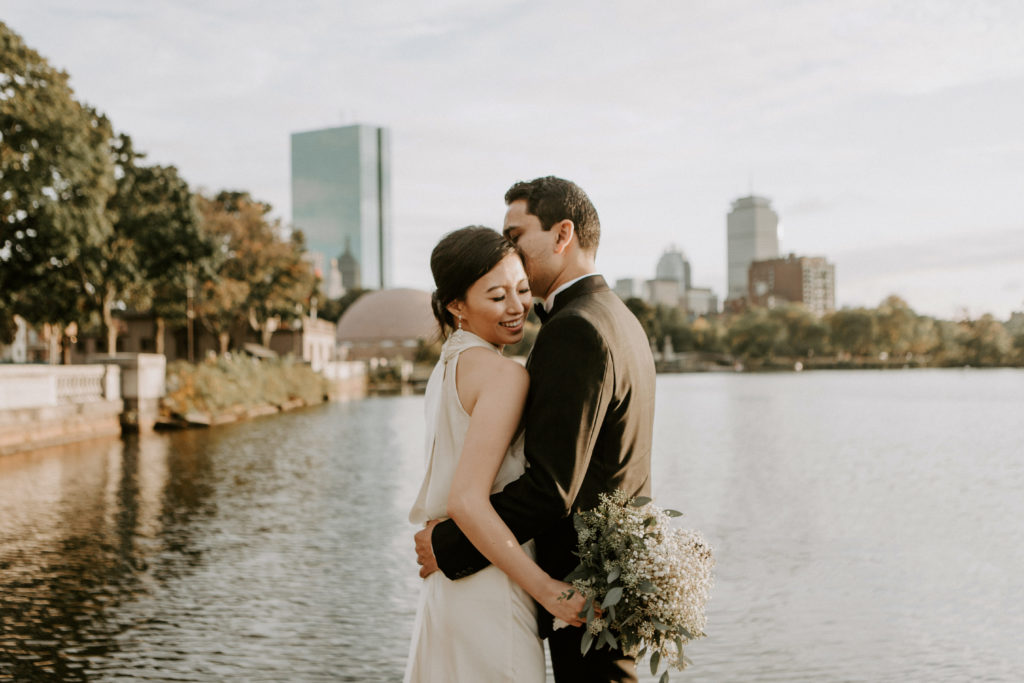 retratos de la novia y novios en la explanada de boston